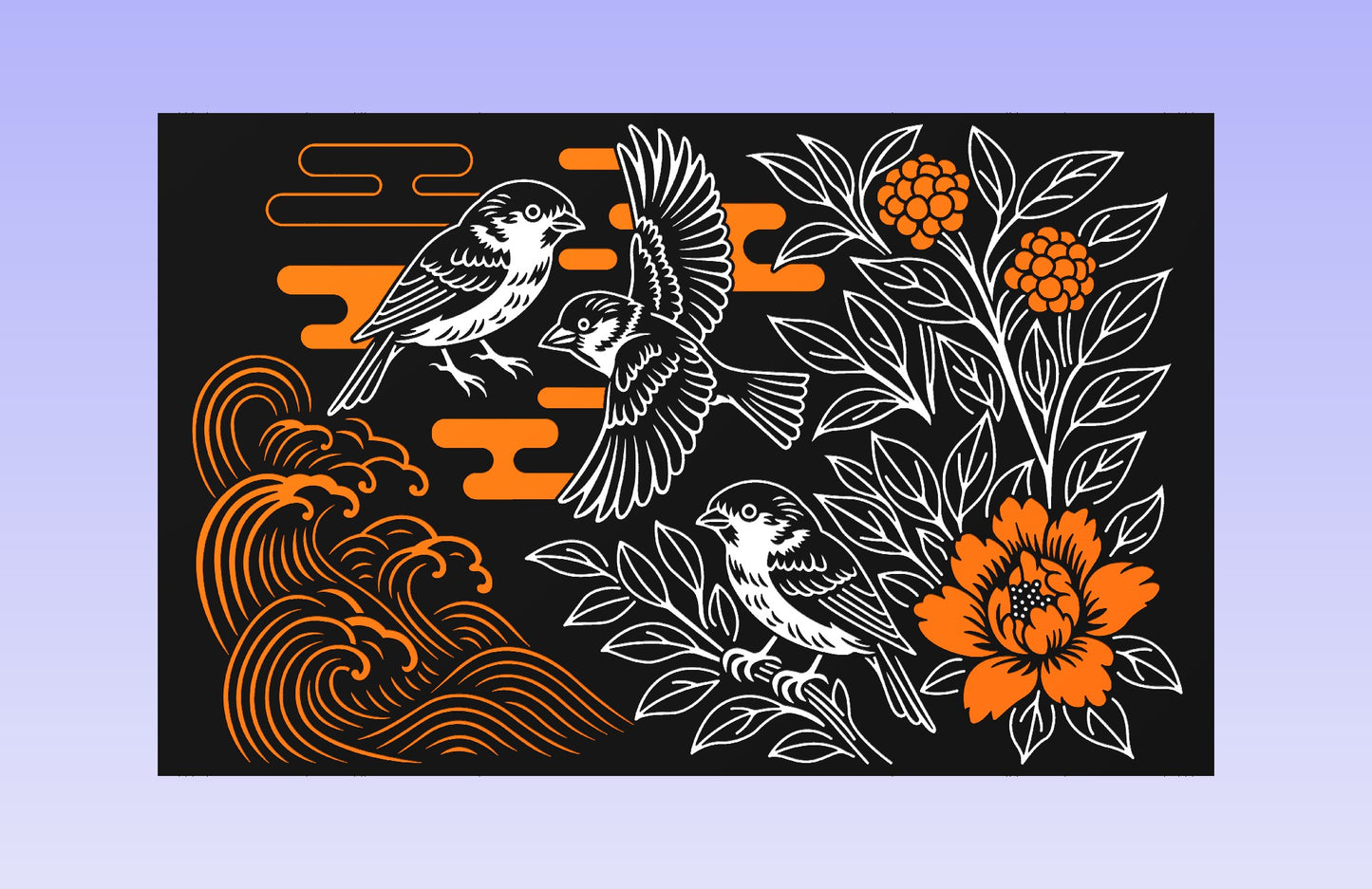 Three Sparrows 19x12" CNC inlay plan