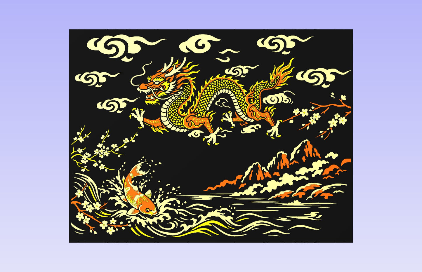 Dragon and Blossom 24x18" CNC inlay plan