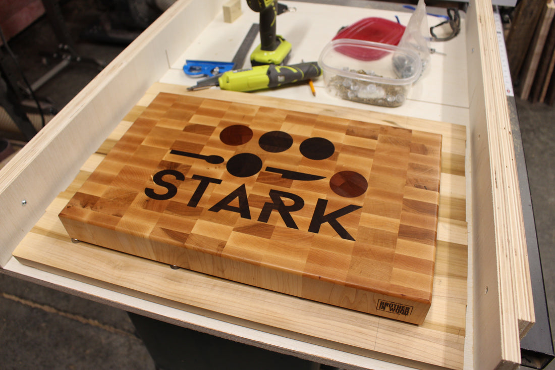 Inlaid Cutting Board made to order for Stark Knives. Video log.