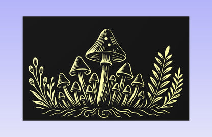 Mushroom Family 19x12" CNC inlay plan
