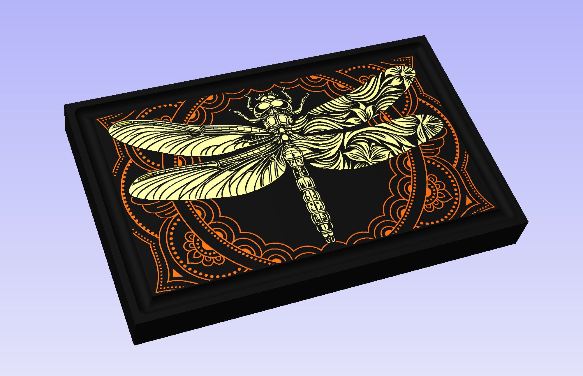 手描きドラゴンアート B4サイズ 木製フレーム付き Dragonfly Board 19x12