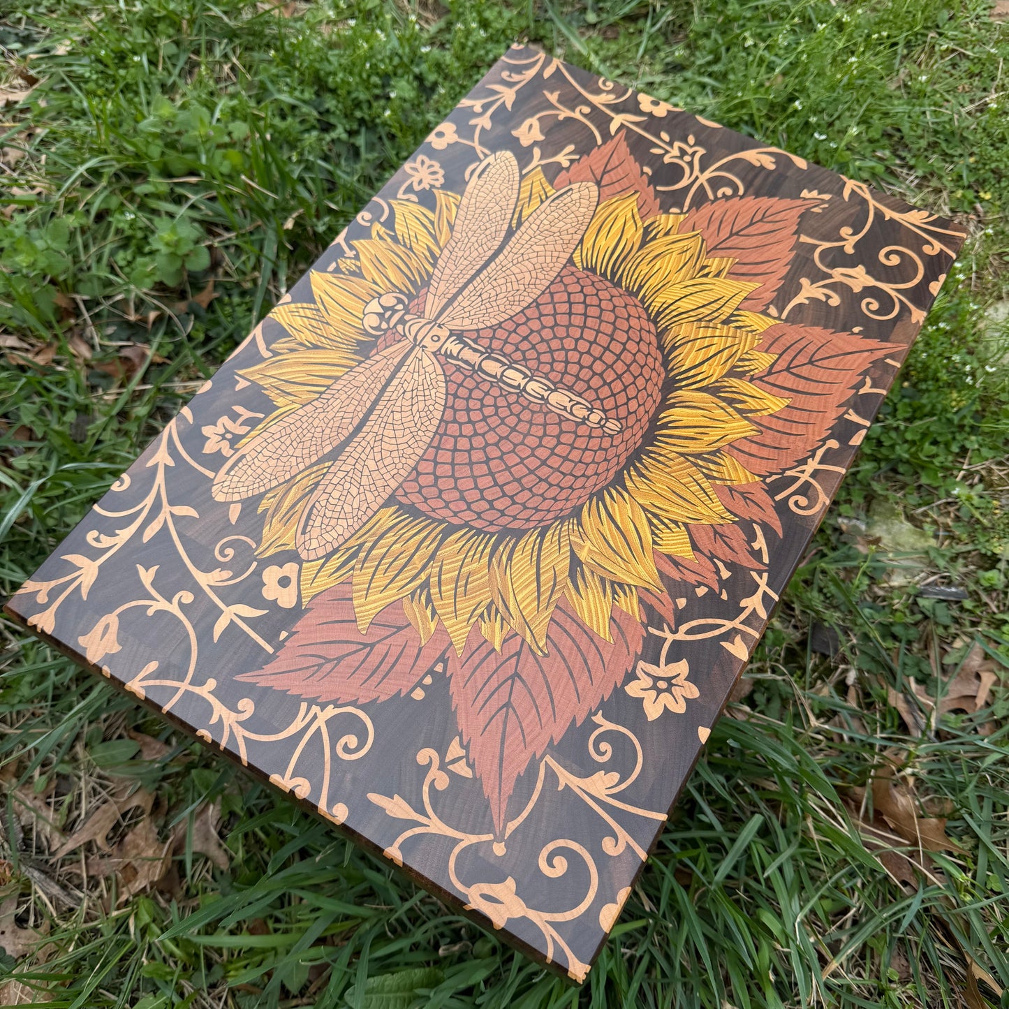 Sunflower & Dragonfly 18x12" CNC inlay plan